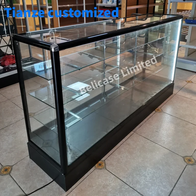 

(Customized) custom size aluminum glass display showcase with LED lights lockable display cabinet & counter showcase