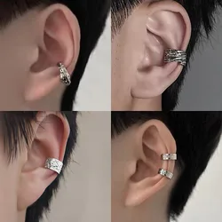 Vintage Gothic Silver Color Circle Stud Earrings For Men Punk Rock Style Party Jewelry Aesthetic Accessories Gifts