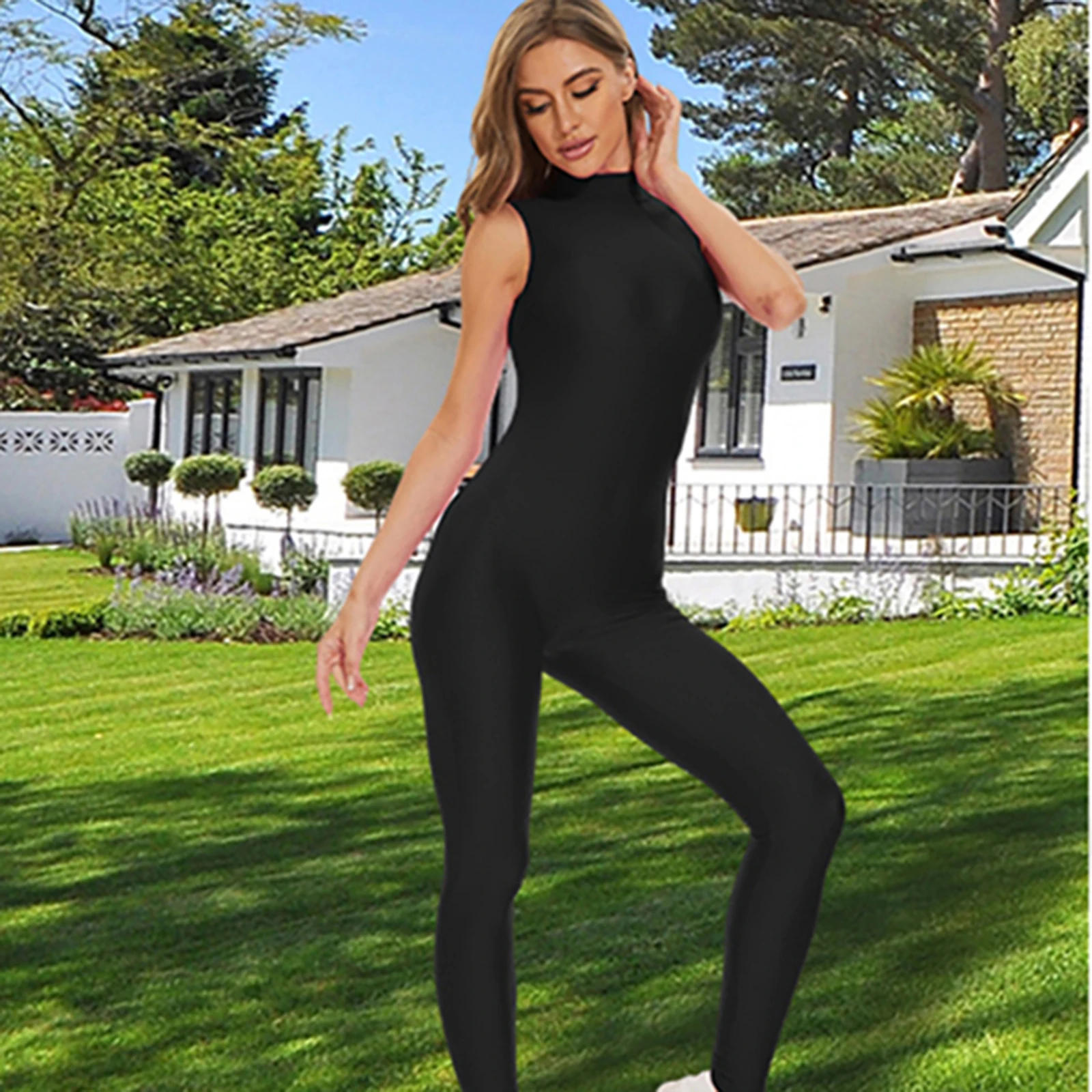 AOYLISEY Women Sleeveless Turtleneck Unitard Spandex Plus Size Workout Yoga Jumpsuits Ballet Dance Bodysuits Men Stage Costumes