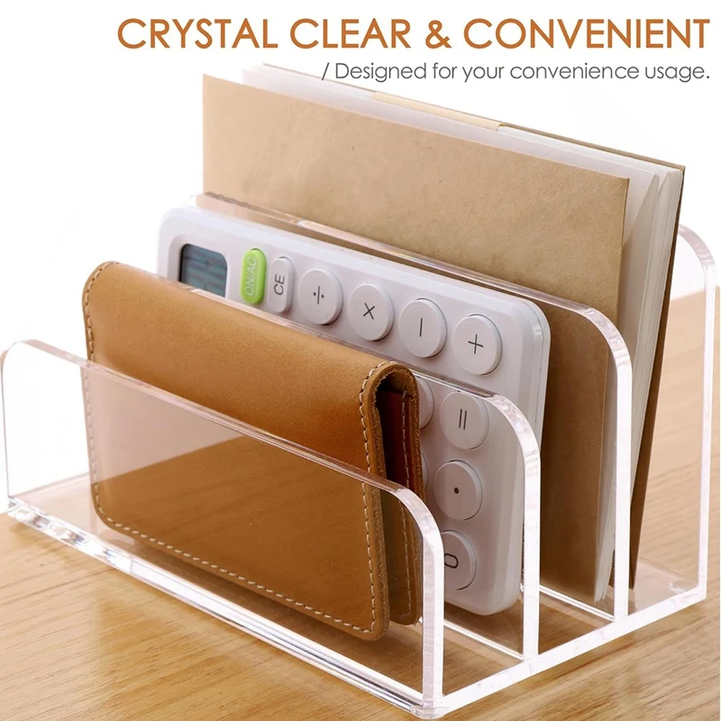 3 Sections Clear Acrylic File Holder Clear Acrylic Bookends Book Stands Desk Organizer Holder For Documents Letter Book