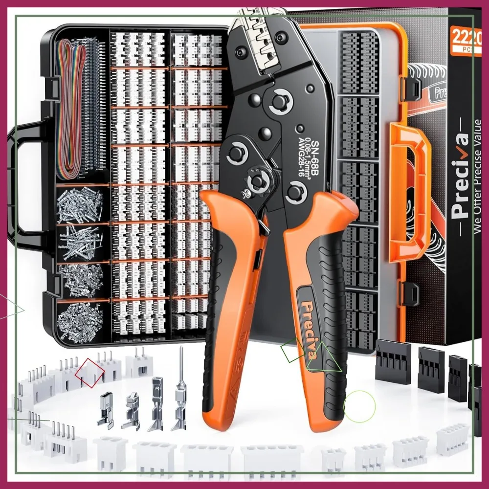 

Ratcheting Crimper Kit with 620 Connectors & 1600 Pins for Dupont, JST, ATX, EPS, PCIE, SATA Series - AWG28-16/0.08-1.5mm²