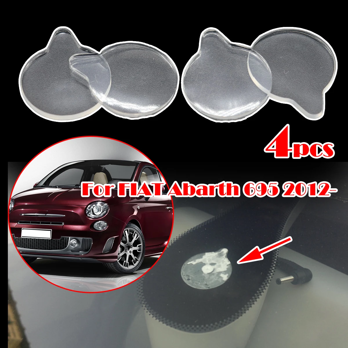 

4Pcs Rain Light Sensor Gel Pad For FIAT Abarth 500e 695 500 Adhesive Film Silicone Cushion Windscreen Chip Fix Tape Replacement