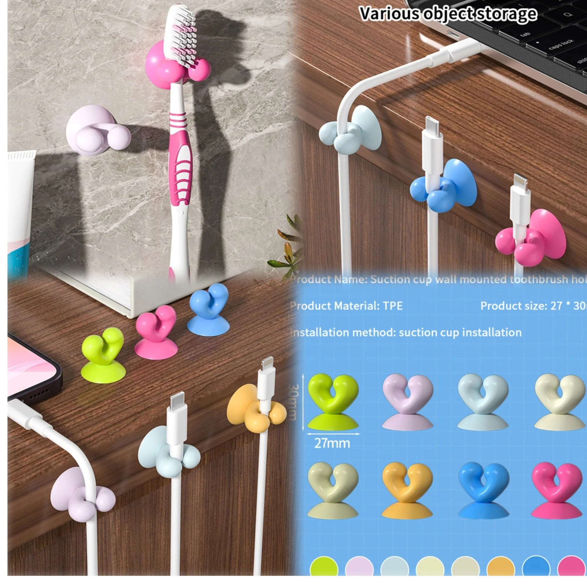 【CCA13】3/6 PCS Desktop Cable Organizer Holder Winder Clips Desk Suction Cup Mobile Phone Data Cable Management Wire Holder