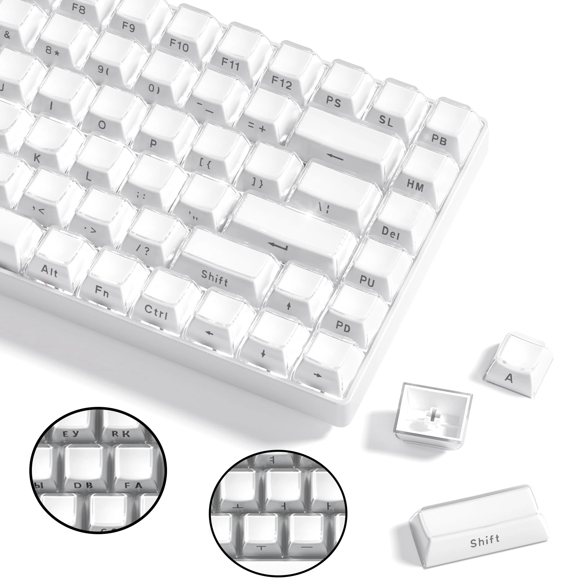 

113 клавиш, белый, Россия, Корея, желейный боковой колпачок с принтом, ледяной кристалл, полупрозрачный OEM-профиль, колпачок для механической клавиатуры Cherry MX