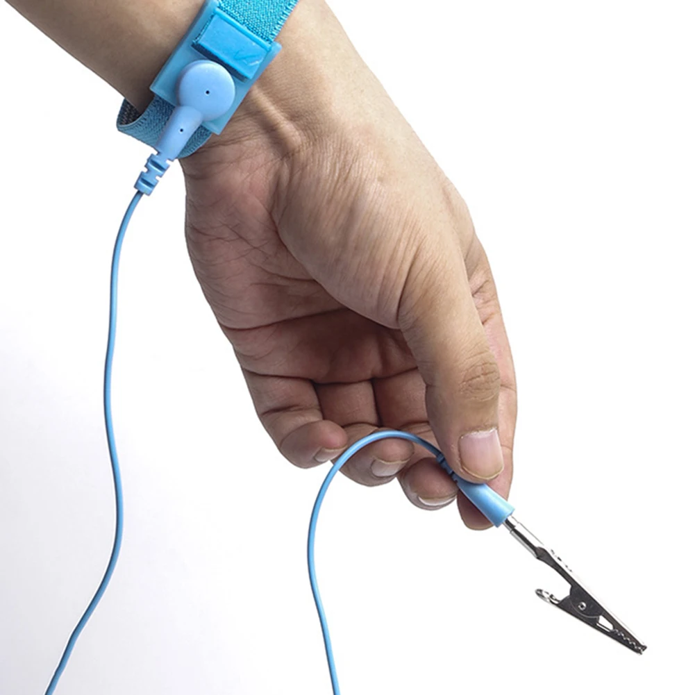 벨트 정전기 방지 손목 스트랩 조정 가능한 파란색 유선 접지 팔찌는 정전기 축적을 방지합니다. 부드러운 탄성 밴드