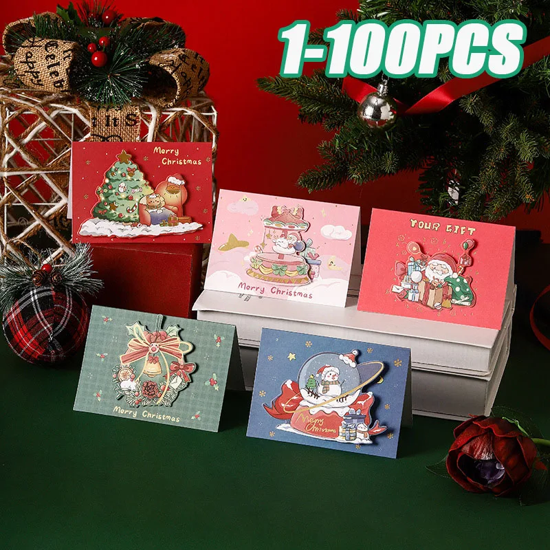 1-100PCS Weihnachten 3D Grußkarte Kreative Mini Florist Backkarte Geschenk für Klassenkameraden Weihnachten Urlaub Party liefert