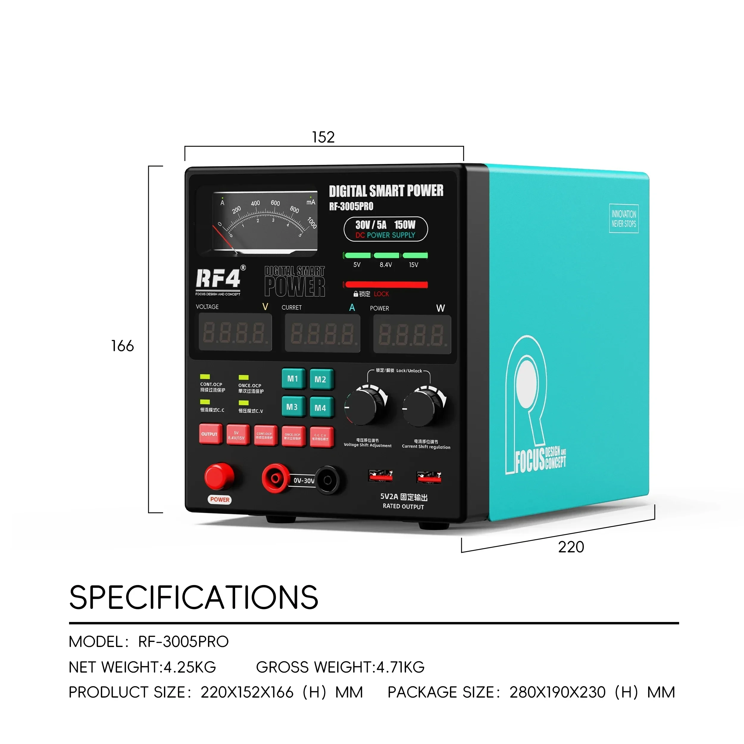 IParts RF4 RF-3005D Pro Digital Smart Power Meter with Intelligent Temperature Sensing and Automatic Heat Dissipation