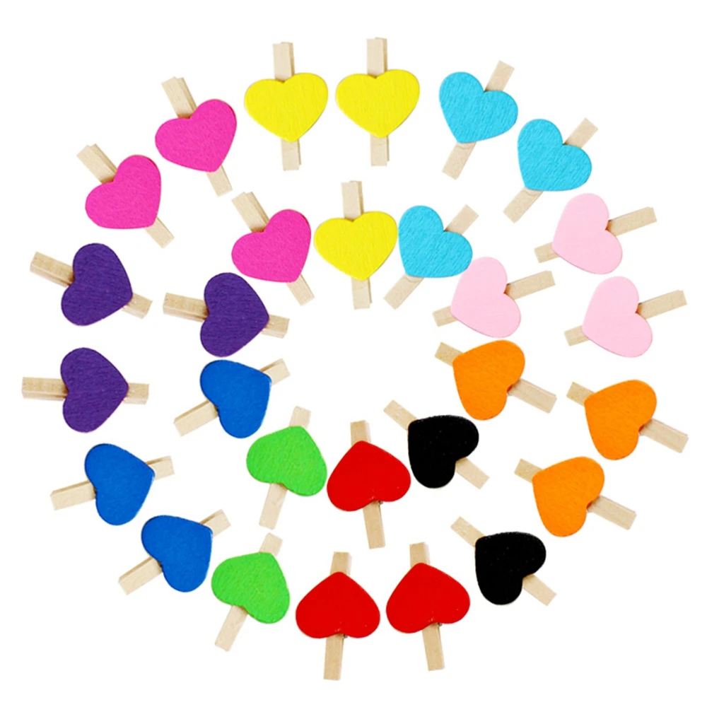 Mini Loving DIY Home Heart Shape Papers Photo Clip Clothes Pegs Wood Clips Clothespins