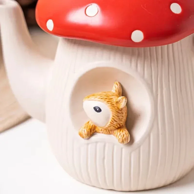 Ceramic Mushroom Coffee Mug Cartoon Water Kettle with Lid Cute Breakfast Milk Cup Tableware Home Teapot Plate Bowl Birthday Gift
