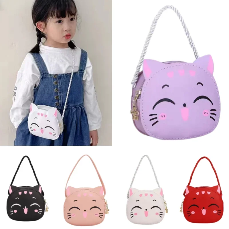 Bolsa infantil de desenho animado, bolsa crossbody de gato fofo, carteira de moedas, linda bolsa de mão para meninos e meninas, mini bolsa de ombro