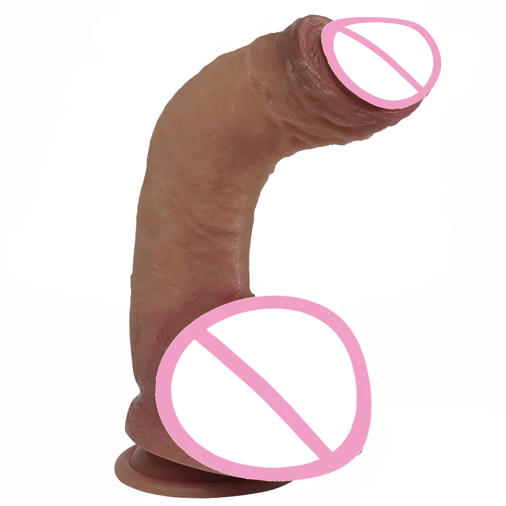 Realistic Dildo Strap-On Super Soft Silicone Big Penis with Suction Cup Flexible G-spot Curved Shaft and Ball For Women lesbian