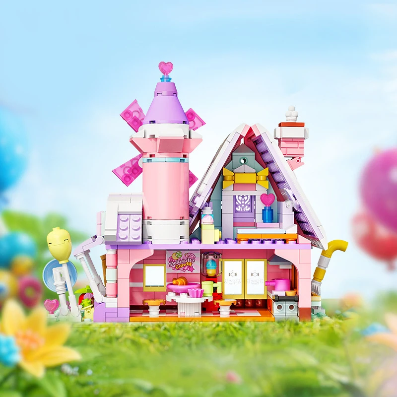 Creative Streetscape Building Block Fairy Tale Street View Dream House Coffee Candy Shop อิฐของเล่นเพื่อการศึกษาสําหรับของขวัญเด็ก