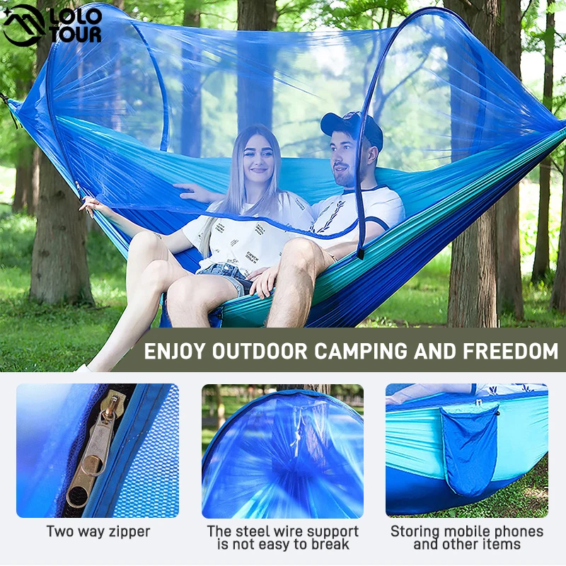 Camping Hammock with Mosquito Net and Rain Fly Portable Double Hammock with Bug Net and Tent Tarp Tree Straps for Travel Camping