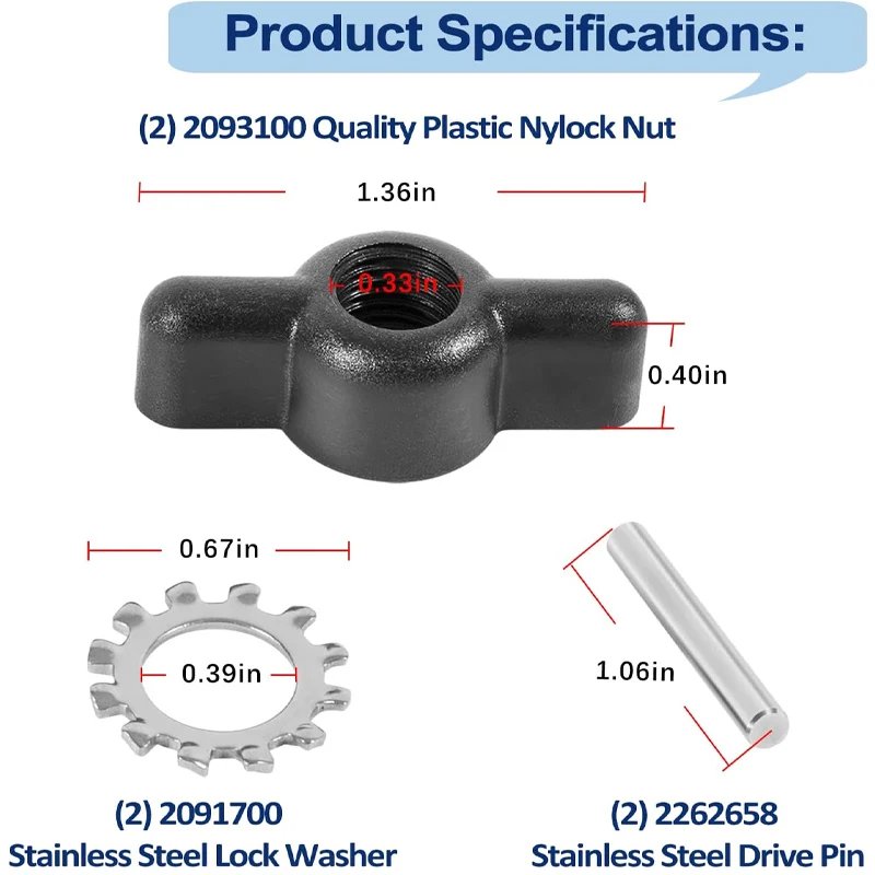 Paquet de 6 accessoires MKP-10 et kit d'écrou B pour moteur de pêche à la traîne Minn Kota, comprend un écrou et une rondelle de 1865011, 1/2 pouces (B)