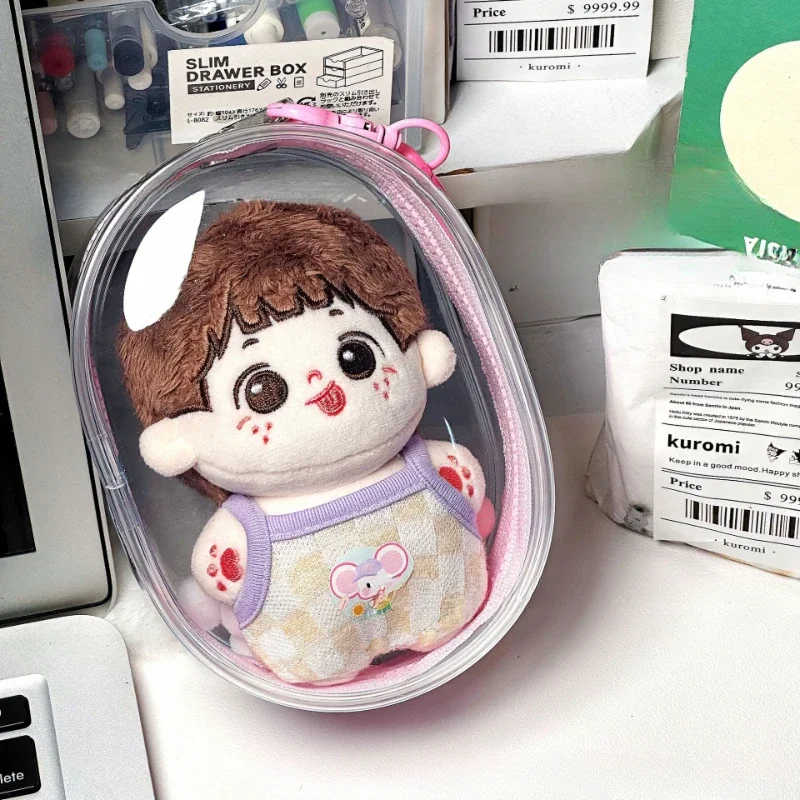 Cute Transparent Bag Keychain For Doll Storage 10cm PVC Storage Bag Keyrings For Toy Creative Doll Display Bag Pendant Keyrings