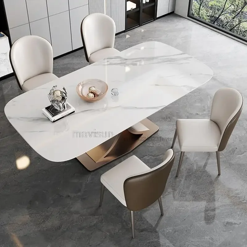 

Bright Rock Board Dining Table Kitchen Chairs Modern Minimalist Light Dining Tables Luxury Kitchen Mesa Comedor Hotel Furniture