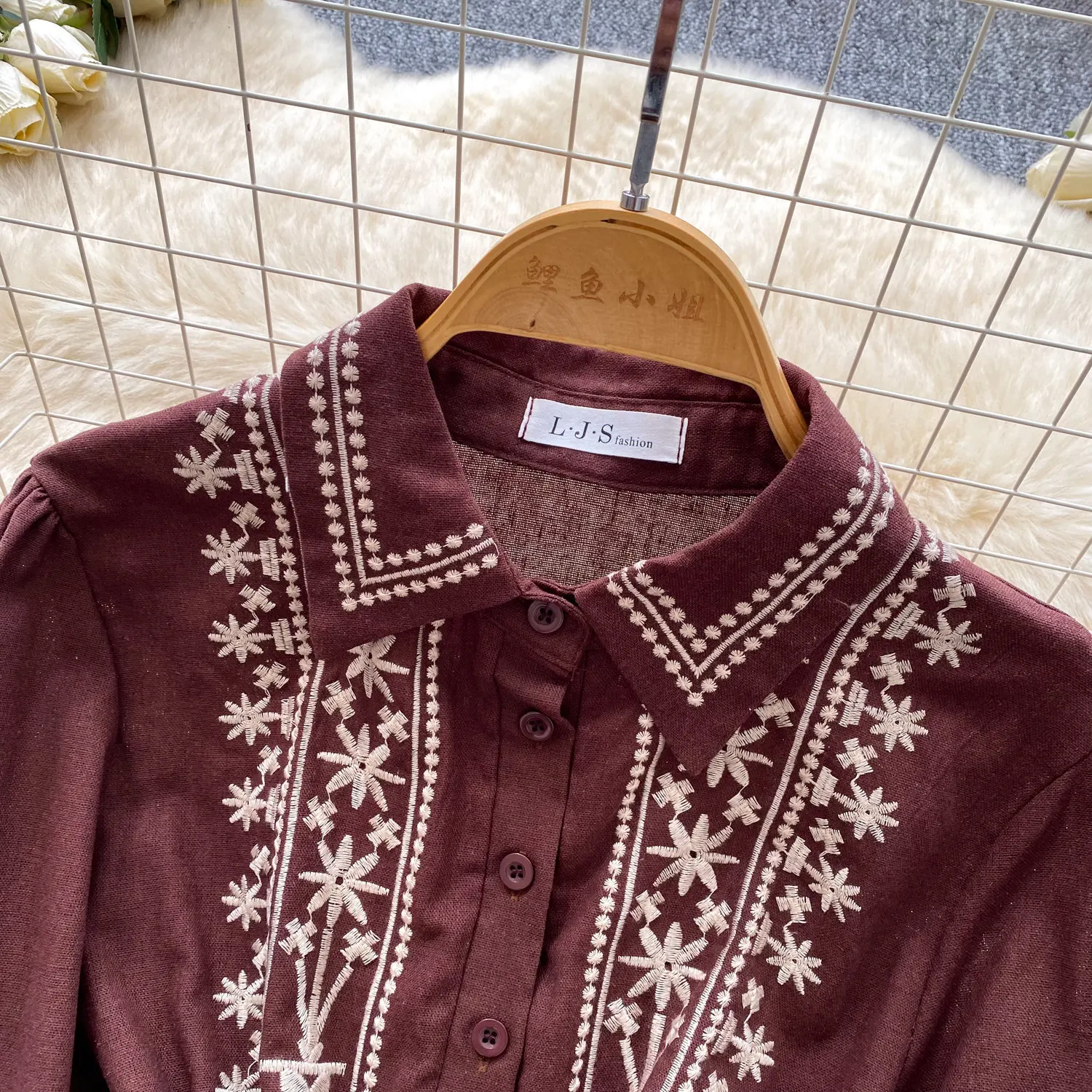 Women's Vintage Blouse Bohemian Embroidered Shirt Long Sleeve Turn-down Collar Loose Fit Spring FallCasual Elegant Top BL423 view 4