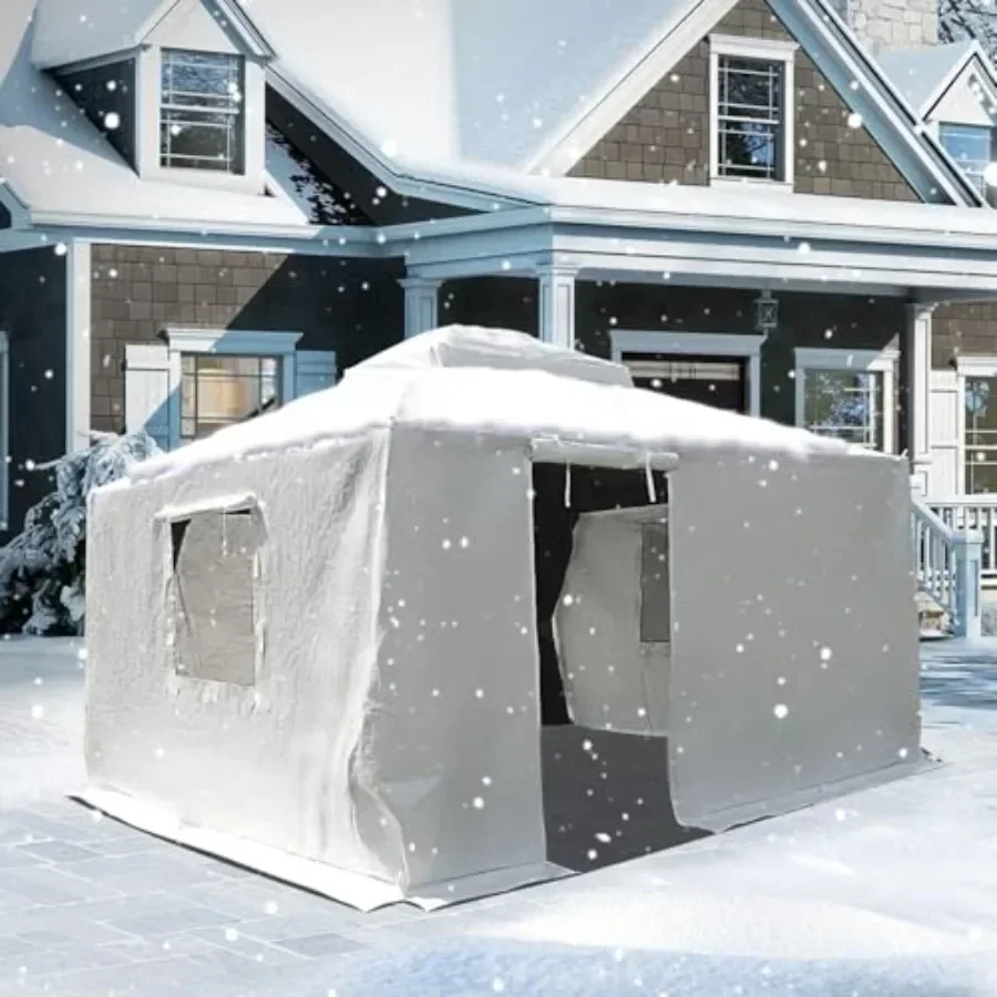 Domi Winter Gazebo Cover All Season Waterproof Enclosed Cover with Sidewalls Ventilated Mesh Windows All-Weather Outdoor Cover
