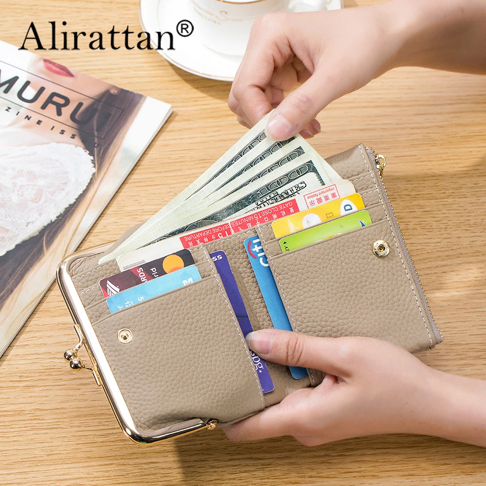 Alirattan 2025 New Fashionable Leather Handbag Short Wallet For Women With Multifunctional Clip Zero Wallet Minimalist Card Bag