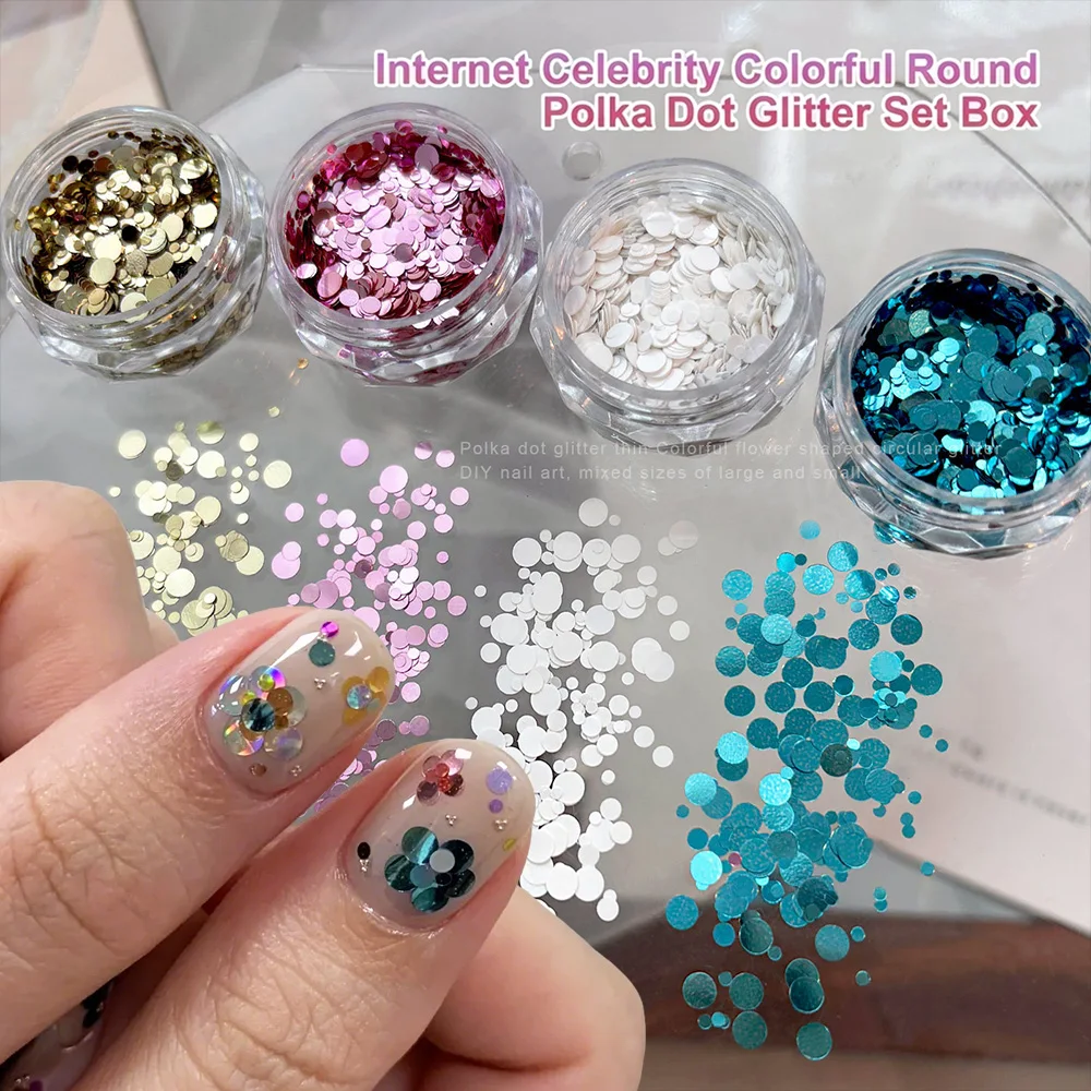 Colorful Metallic Round Glitters Nail Art Sequins Mixed Size Gold Silver Pink Blue Black White Polk Dot Nail Flake DIY Nail Deco