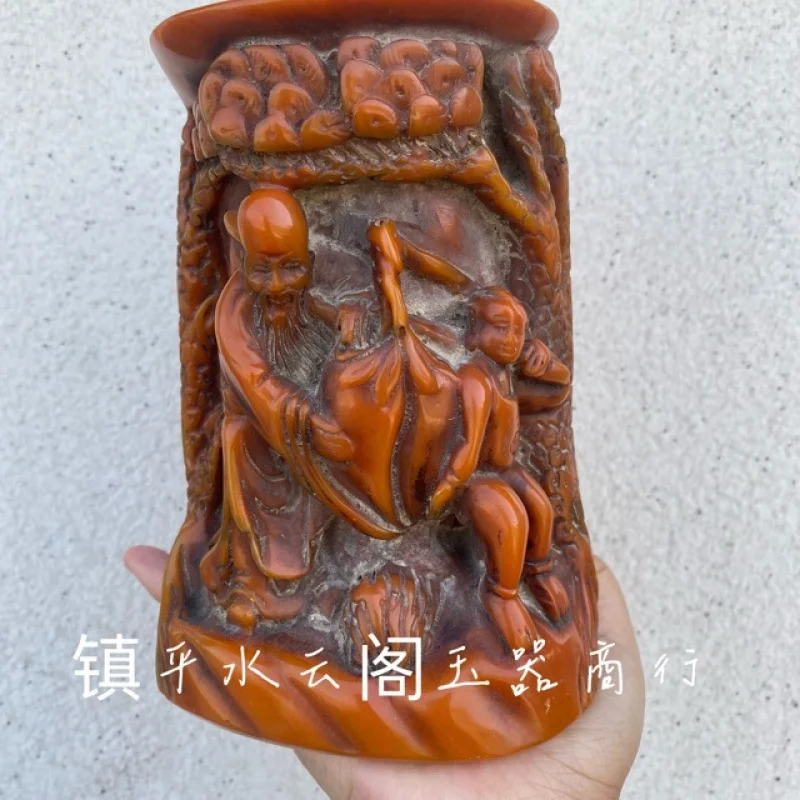 

Grass Flower Pear Carved Flower and Bird Pen Holder Wooden Carving Study Supplies Resin Crafts Ornaments Imitation Shoushan Ston