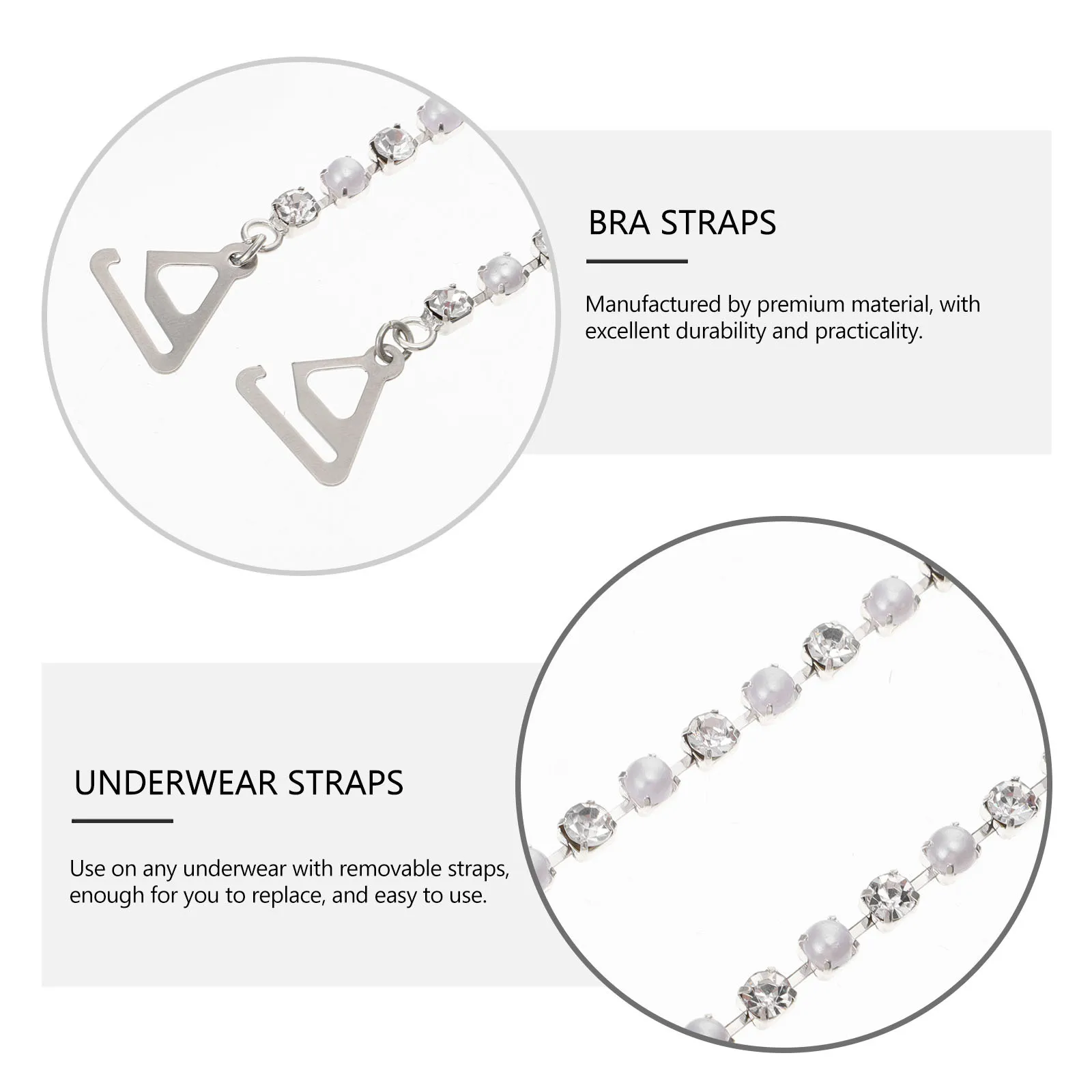 زوج واحد من أشرطة حمالات الصدر المصنوعة من اللؤلؤ الفاخر سهلة الإزالة بدون أكتاف ملابس داخلية غير مرئية فستان الزفاف وحزام الكتف