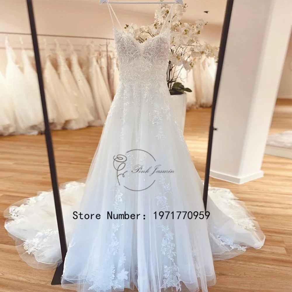 Vestidos de novia blancos con purpurina para Princesa, apliques de tul de alta calidad, elegante vestido de novia con cremallera trasera, 2024