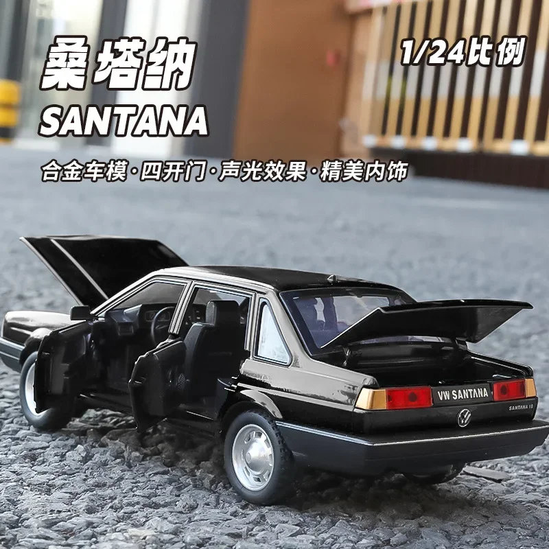 1:24 Volkswagen SANTANA Retro รถจําลองเสียงและแสงดึงกลับ Collectvie Diecast ของเล่นตกแต่งรถ C318