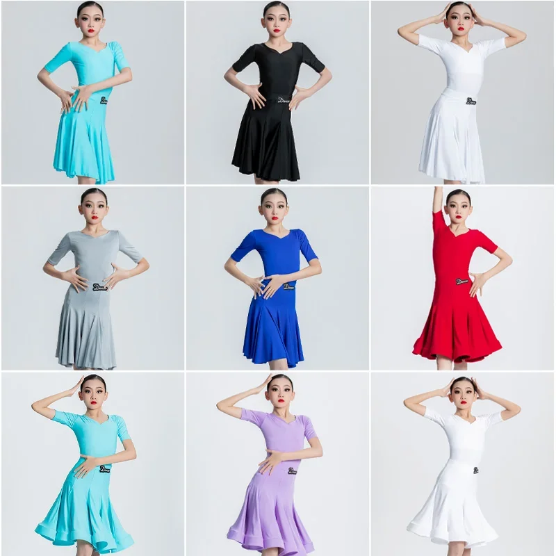 Children's Dance Costume for Professional Competition Girls' Large Swing Dress New Children's Latin Training Performance Costume