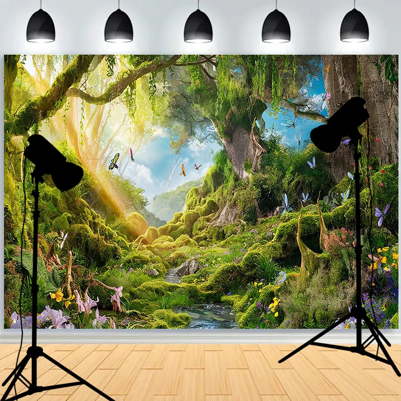 Castle Turret Ivy Cloud Wildflower Firefly Photography Background Enchanted Tree Rainbow Arch Brook Studio Backdrops AP-04
