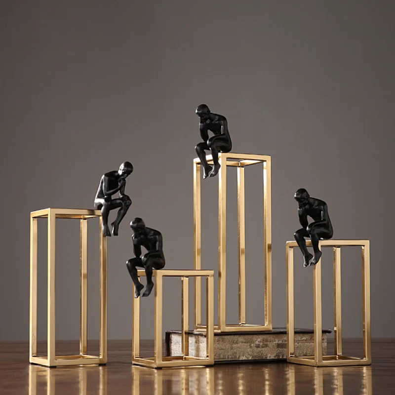 

Metal Ladder Frame Swing Resin Thinker Figurines Accessories Home Study Room Furnishing Ornaments Office Desk Statue Decoration