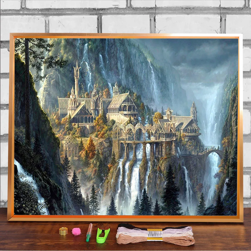 Castle Scenery Printed Canvas 11CT Cross Stitch Full Kit Embroidery DMC Threads Craft Handiwork Sewing Painting   Wholesale