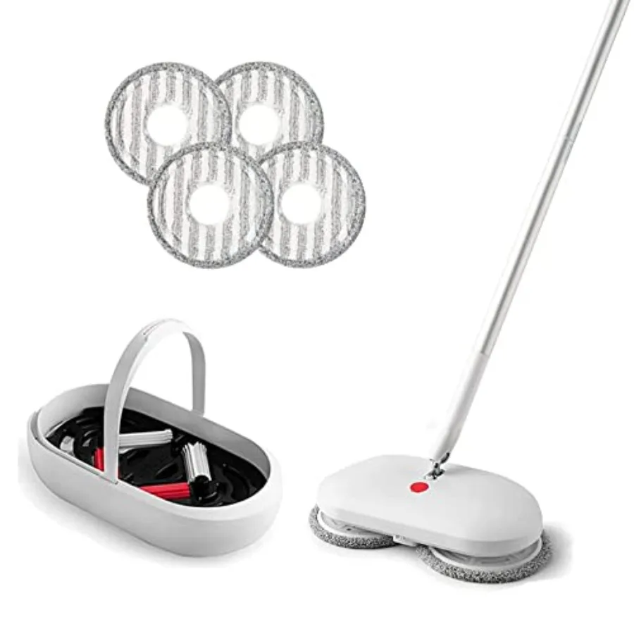 Alat Pel Putar Elektrik Tanpa Kabel dengan 4 Bantalan Penggosok Lantai Ember Pembersih Otomatis Penyemprot Air Ringan Dapat Diisi Ulang