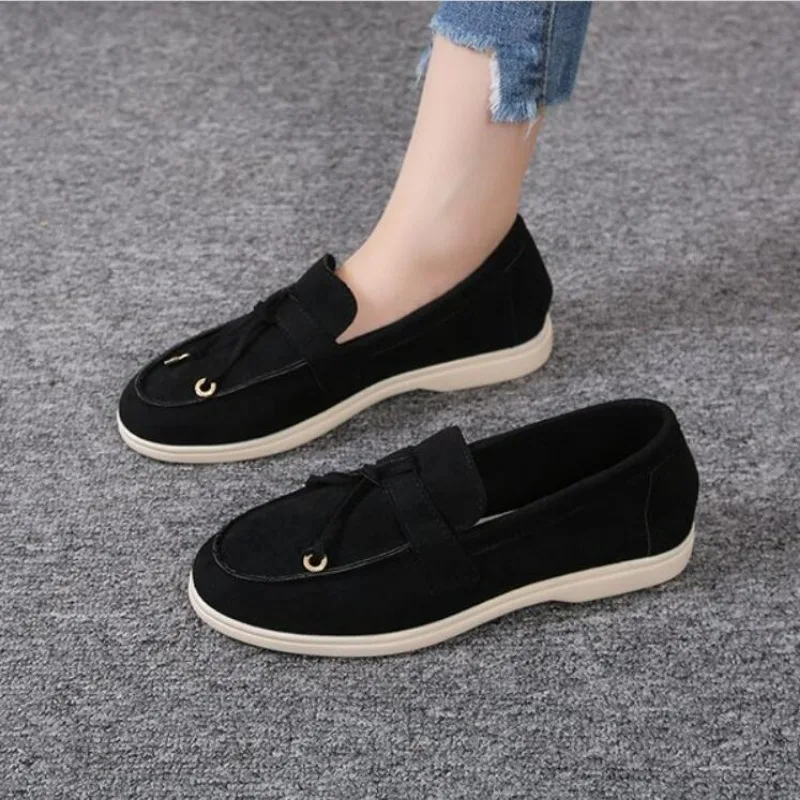 

New Women Loafers Shoes Brand Casual Flat Shoes Leather Cashmere Single Shoes Ladies Walking Non Slip Chaussure Femme