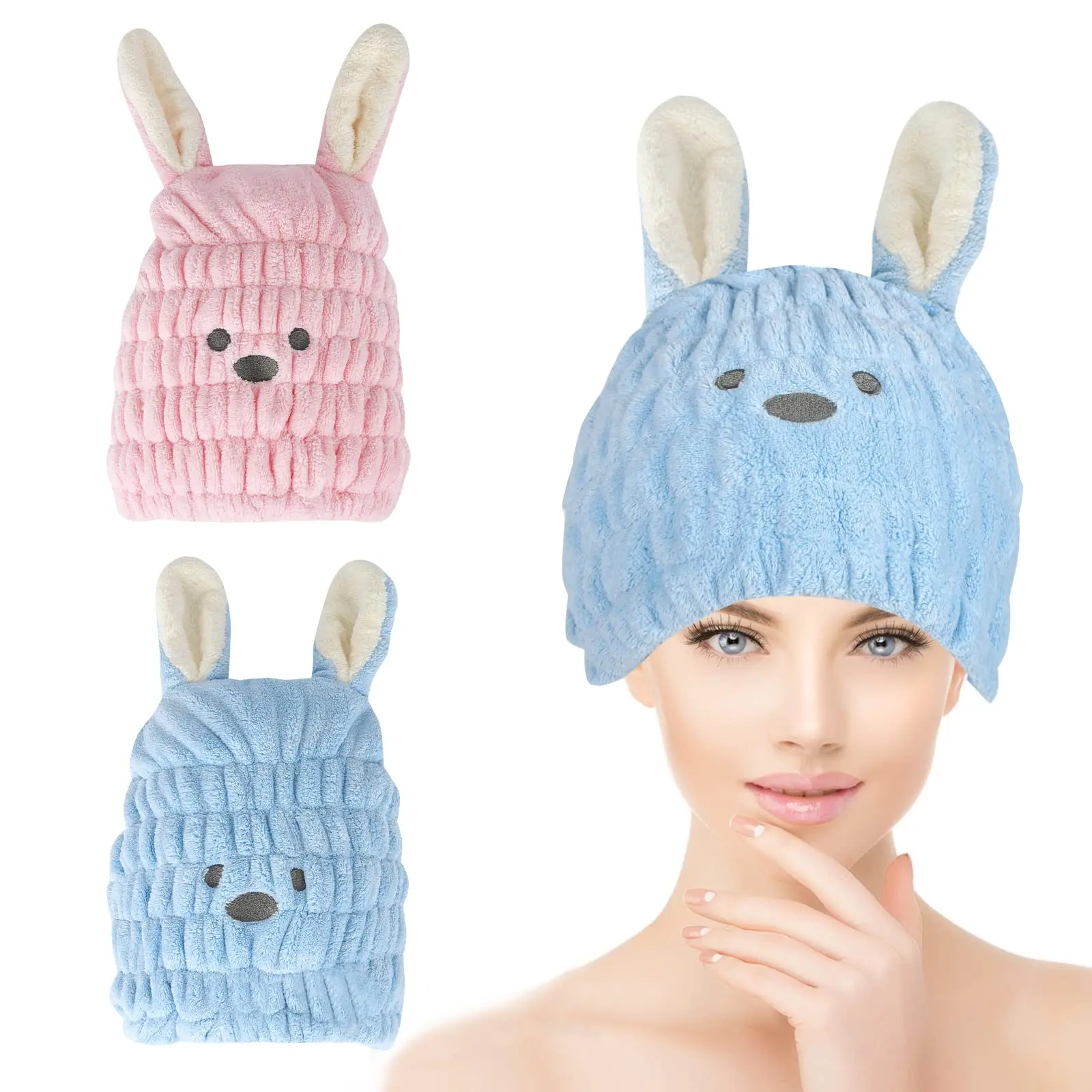 

Dry Hair Hat Hair Drying Towels for Women Microfiber Dry Hair Cap with Cute Rabbit Ears Quick Drying Bath Cap Cartoon Hair Turba