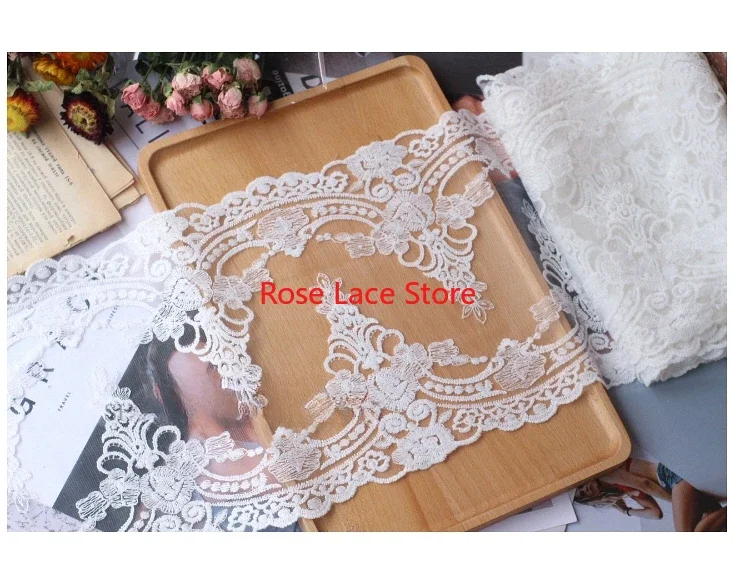

3 yards flower embroidery Lace Trim,Off white floral soft tulle lace trim, For Wedding Gown,Bridal Hairband, 9.84'' wide