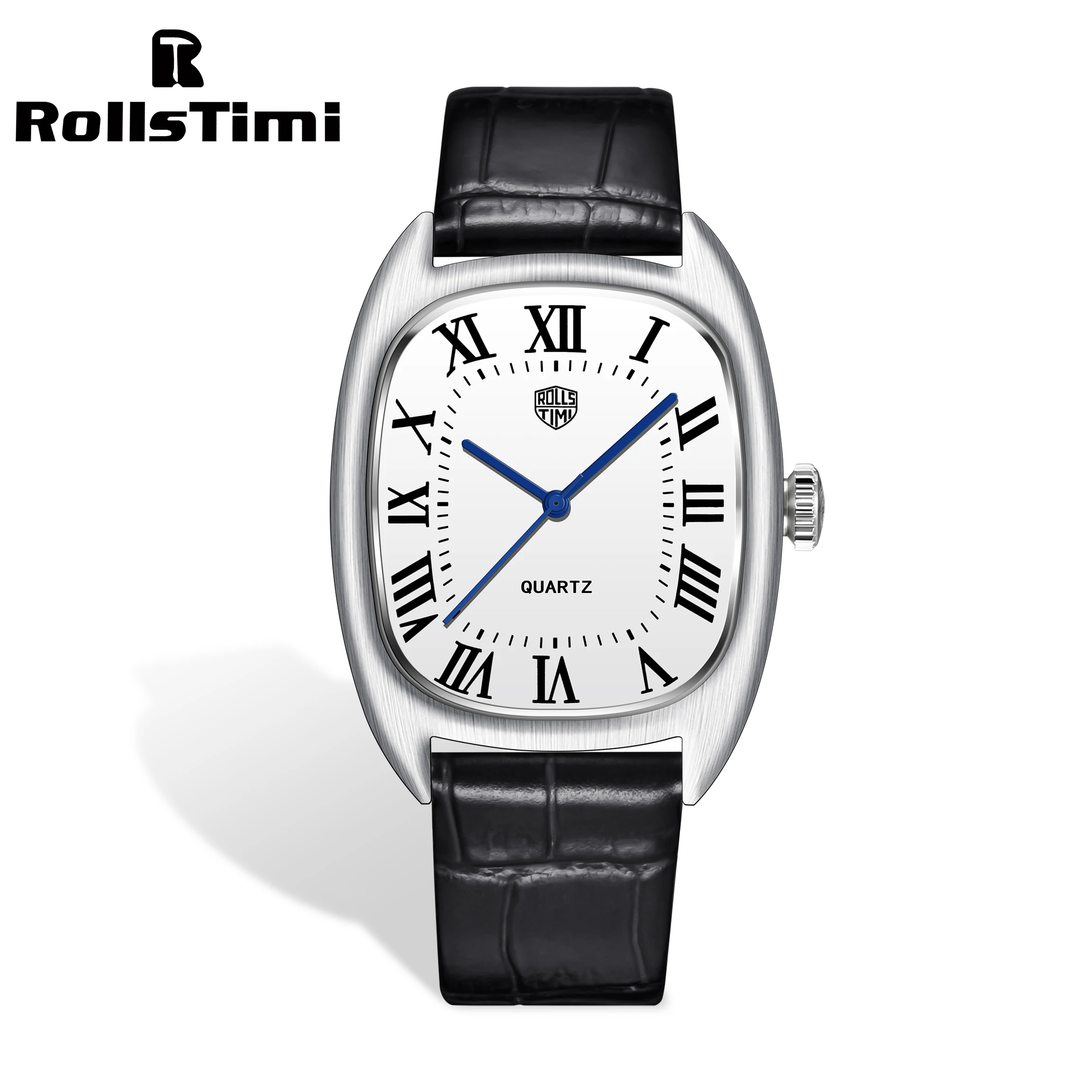 Rollstimi Men's Watches Luxury Quartz Watch For Men Mechanical Second Hand Japan VH3 Wristwatch Tonneau Case Classic Dial Clock