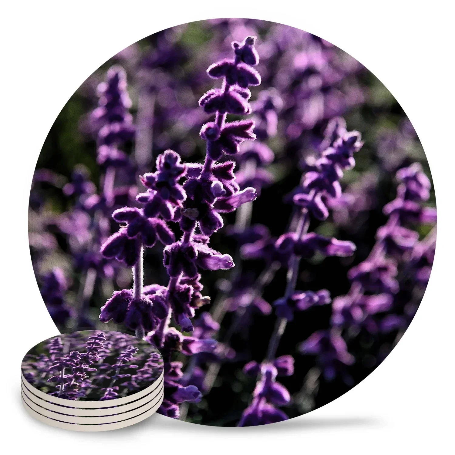 Purple Flower Dragonfly Clock Retro Ceramic Coasters Waterproof Tea Cup Mat Christmas Home Decor Coasters for Kitchen Desk Mat