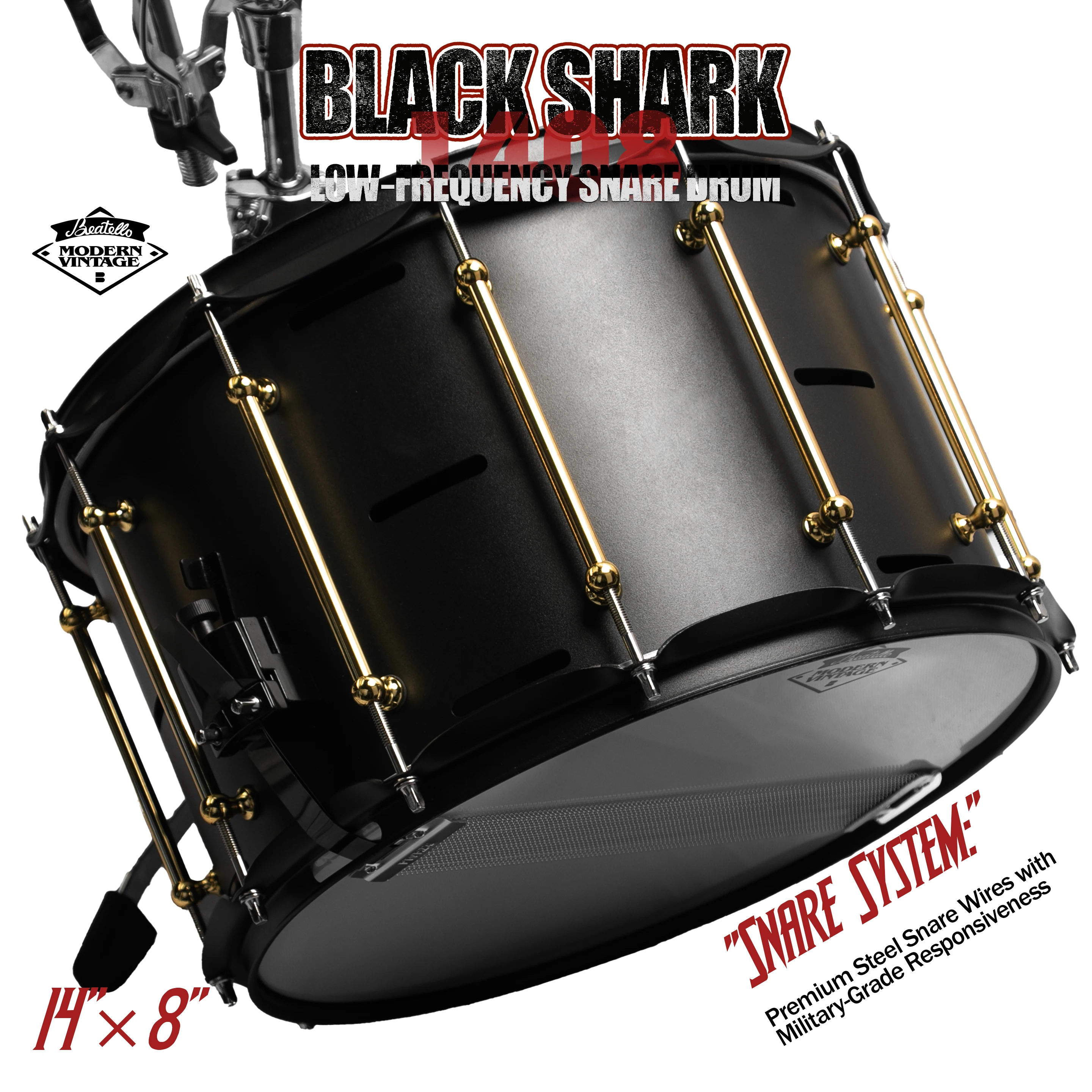 

Beatello Low-frequency Snare Drum 14" X 8" 5.0mm Oilpaper Heads Birch Wood Chamber Steel Construction Professional Drum Set