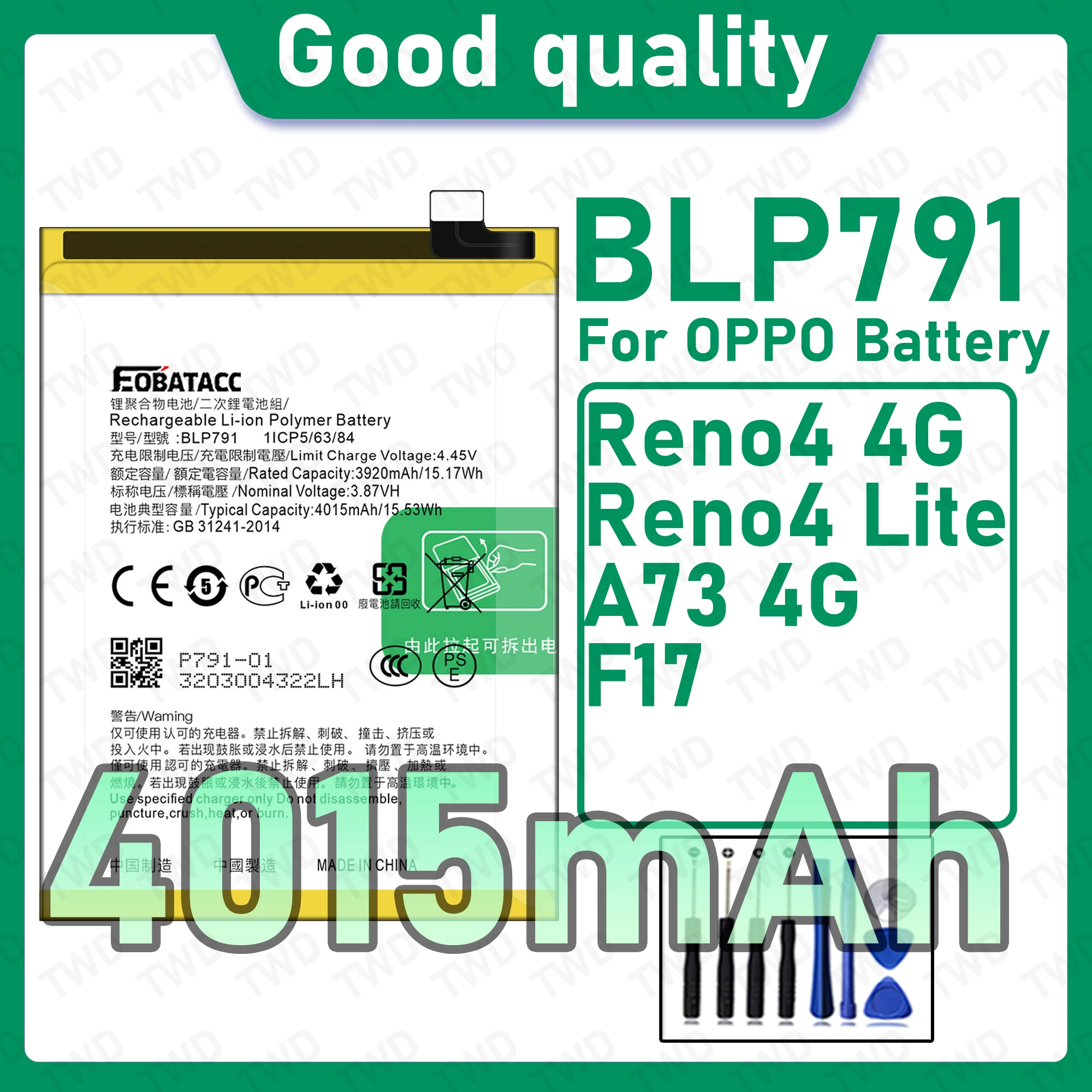 BLP791 Brand New High Capacity Rechargeable Li-ion Replacement Battery For OPPO Reno4 4G Lite A73 4G F17 Bateria+Free Tools