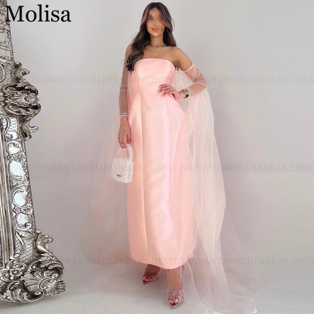 

MOLISA Modern Style Satin Tulle Pink Party Evening Gowns 2024 New Strapless Prom Dress Long Formal Occasion Dress فساتين الحفلات