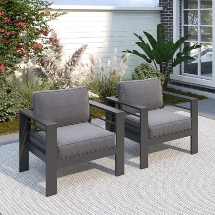 

Solaste Patio Furniture Metal Armchair2 PCS All-Weather Aluminum Garden Outdoor Contemporary Sofa Chair with Cushions Grey