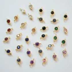4PCS 18K Gold Plated Brass Round Zircon Double Holes Bracelet Necklace Earrings DIY Making Supplies Material Accessories