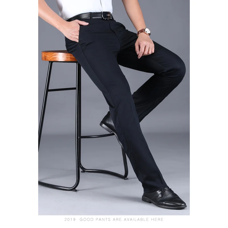 Sommer Business Casual Pants Herren dünne und seidige atmungsaktive hohe Taille lose gerade tägliche Büro große Anzug hose