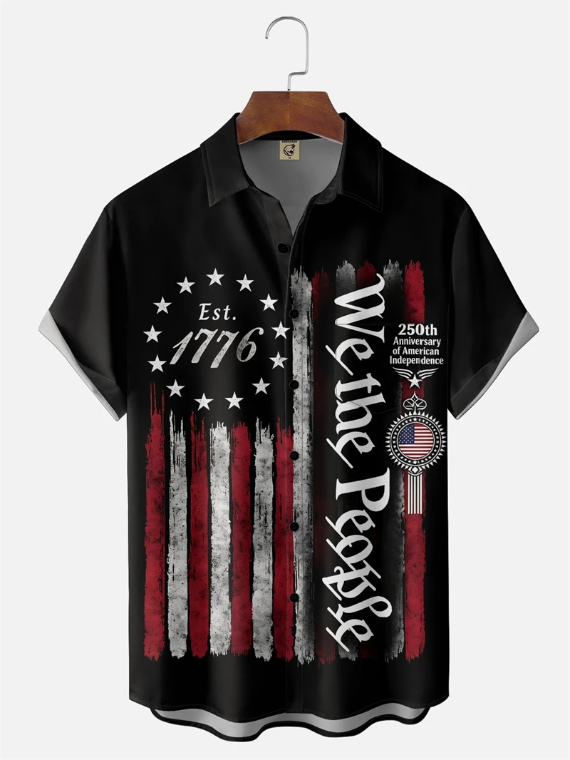 

Гавайская рубашка мужская, посвященная 250-летию США (1776-2026), с 3D-принтом американского флага, повседневная, с коротким рукавом, на пуговицах, летняя.