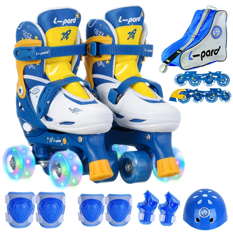 Inline Roller Skate Shoes Set para crianças, iniciantes, patins, tênis, skate, patinação, 4 rodas, flash shoes, menino, menina, criança, 2 em 1, ABEC-7