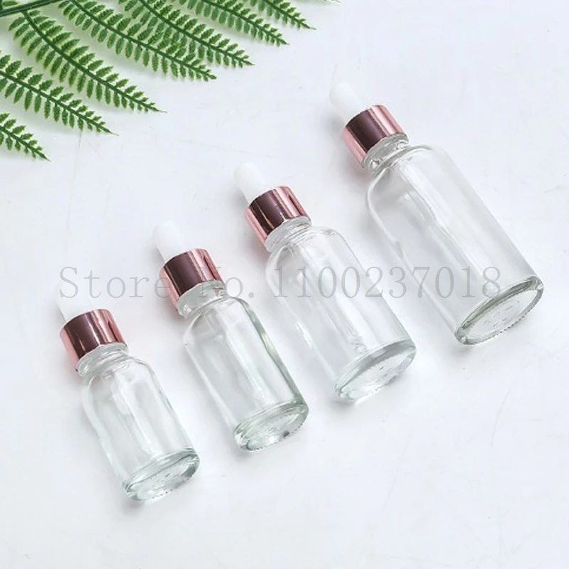 12pcs/lot  Rose Gold Cap Transparent Glass Pipette Bottles for Perfume Essence Essential Oil Reagent Cosmetic Drip Bottle