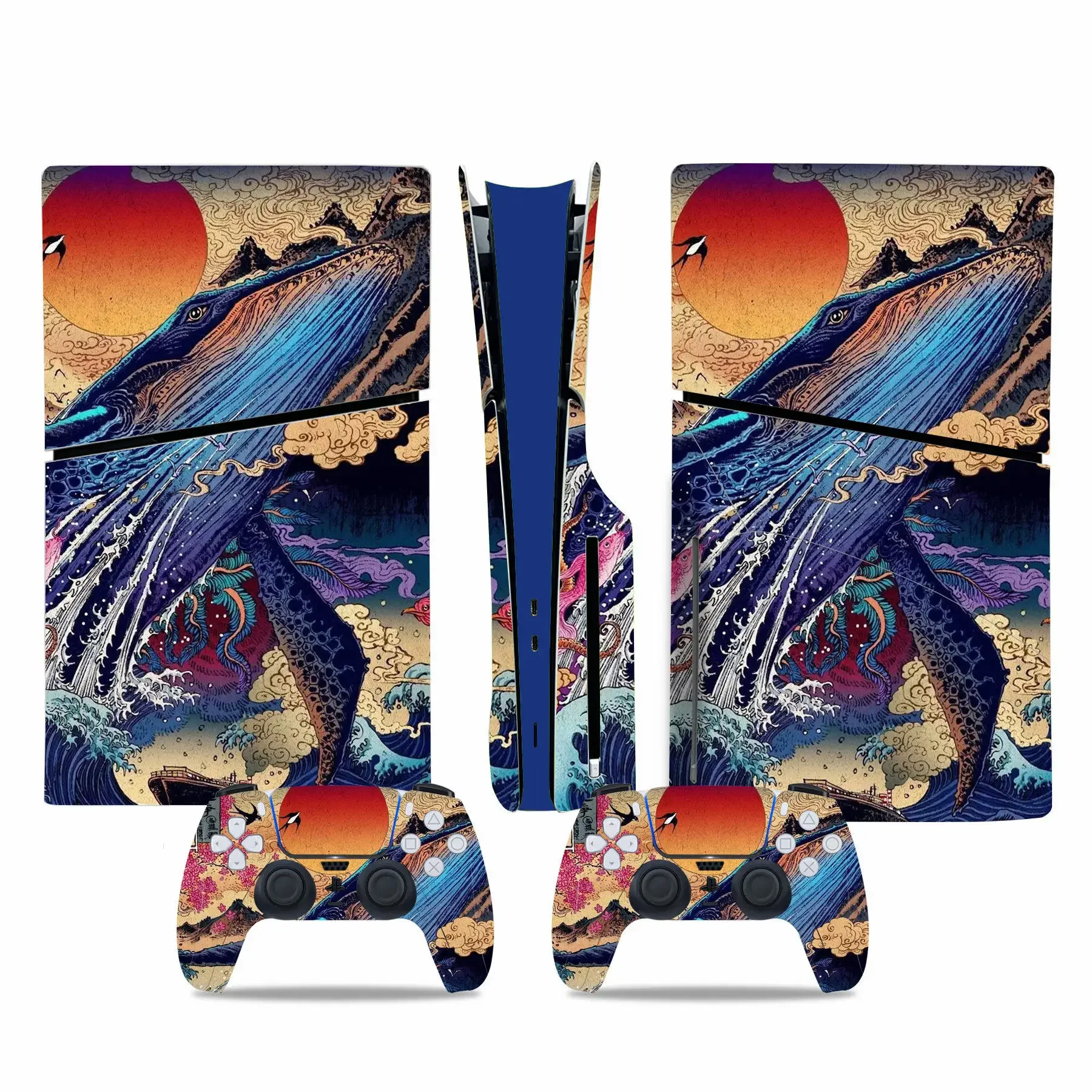 Great Wave PS5 Slim Disc Skin Sticker Decal Cover for Console and 2 Controllers New PS5 Slim Disc Skin Sticker Vinyl