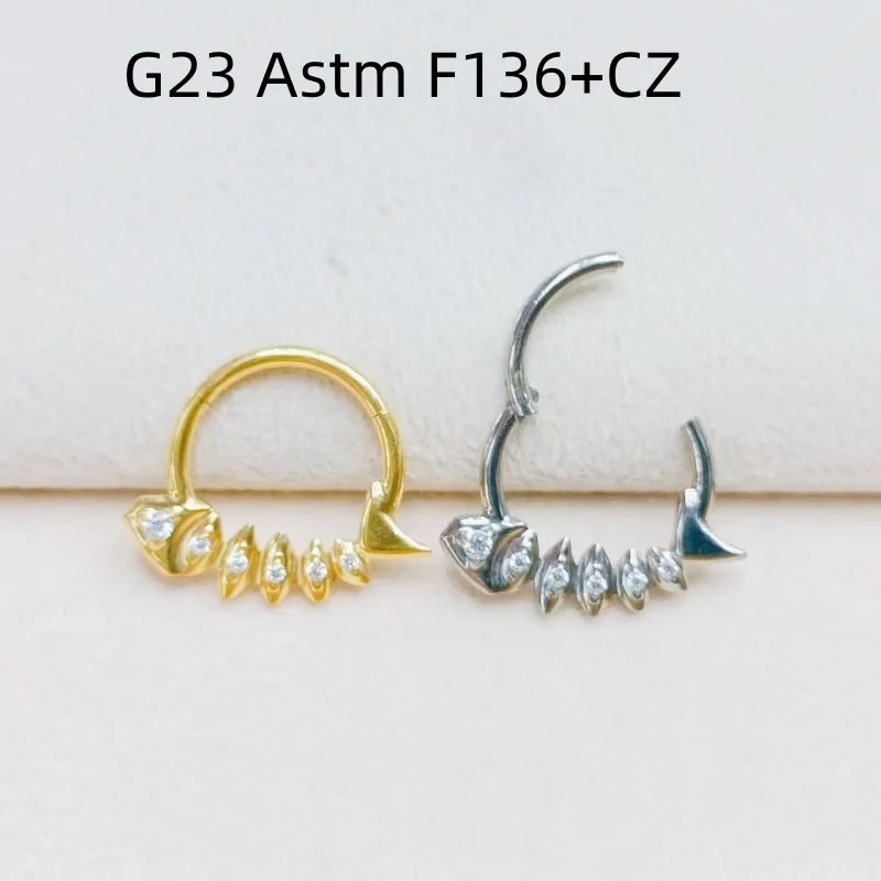 

10 шт. G23 Титан ASTM F136 CZ Драгоценные камни Нос Бесшовные шарнирные перегородки Кликер Ушной хрящ Спираль Пирсинг для тела Козелок Обруч Перегородка