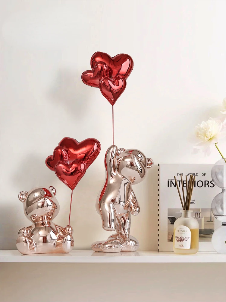 Luxury Electroplating Violent Bear Ornament, Decorative Figurines, Balloon, Living Room, TV Cabinet, Home Decoration Accessories